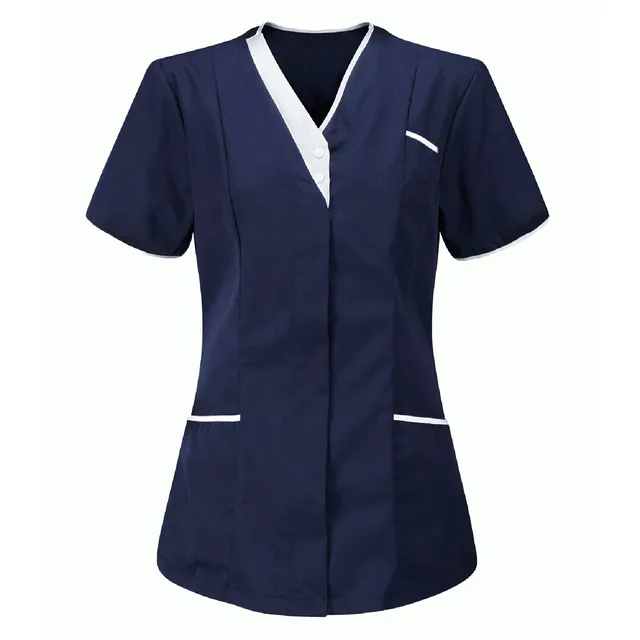 Healthcare Nurse Tunic Women Solid Pocket Scrub Tops Short Sleeve Blouse Beauty Salon Overalls Medical Dental VET Carer Uniforms NY
