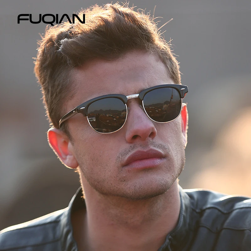 FUQIAN классические солнцезащитные очки поляризационные для мужчин и женщин ретро Квадратные Заклепки солнцезащитные очки мужские очки для вождения UV400