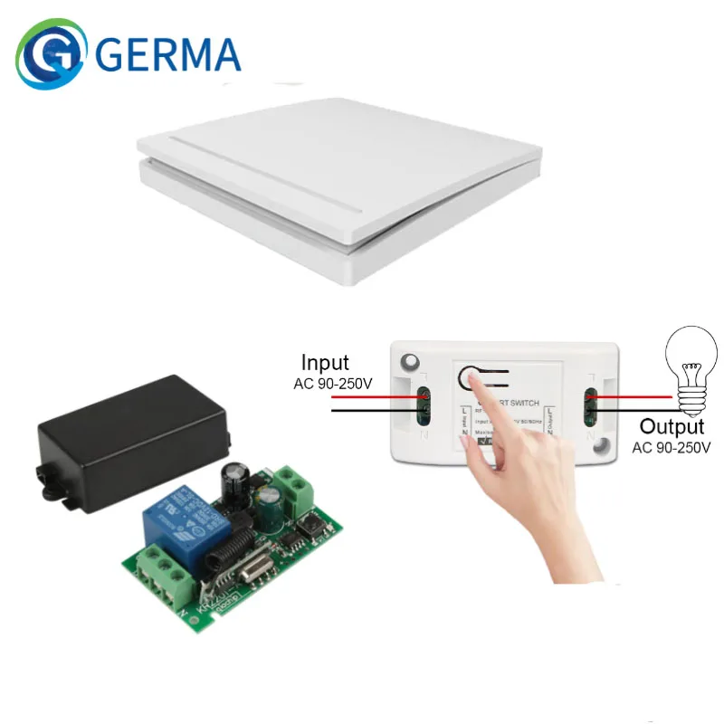 GERMA – télécommande sans fil, Module de commutation de relais + émetteur mural 1 canal, AC 85V 433 V 110V, 1 CH, 220 MHz