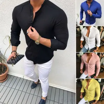 

2020 Fashion Newest Men's Slim Fit V-Neck Long Sleeve T-shirt Casual Solid Color Tees Tops Blouse