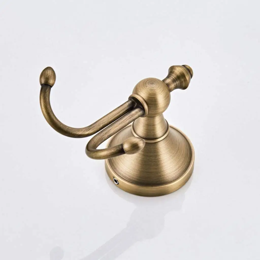 Double Robe Hook Solid Brass Bath Towel Hook Coat Hook Purse Holder Kitchen Bathroom Shower Towels Dual Hook Bronze Style