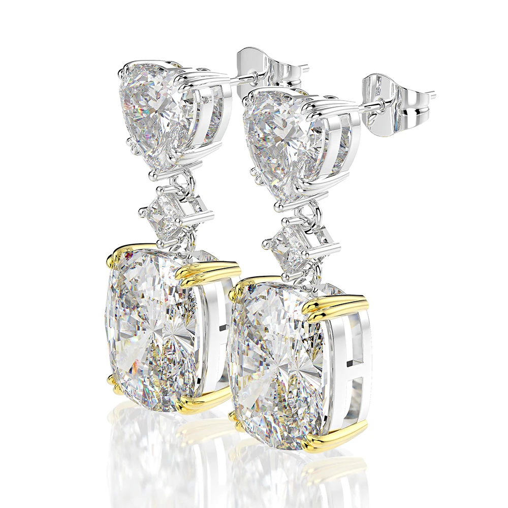Wong Rain роскошные 925 стерлингового серебра сердце искусственный муассанит драгоценный камень белое золото висячие серьги ювелирных изделий
