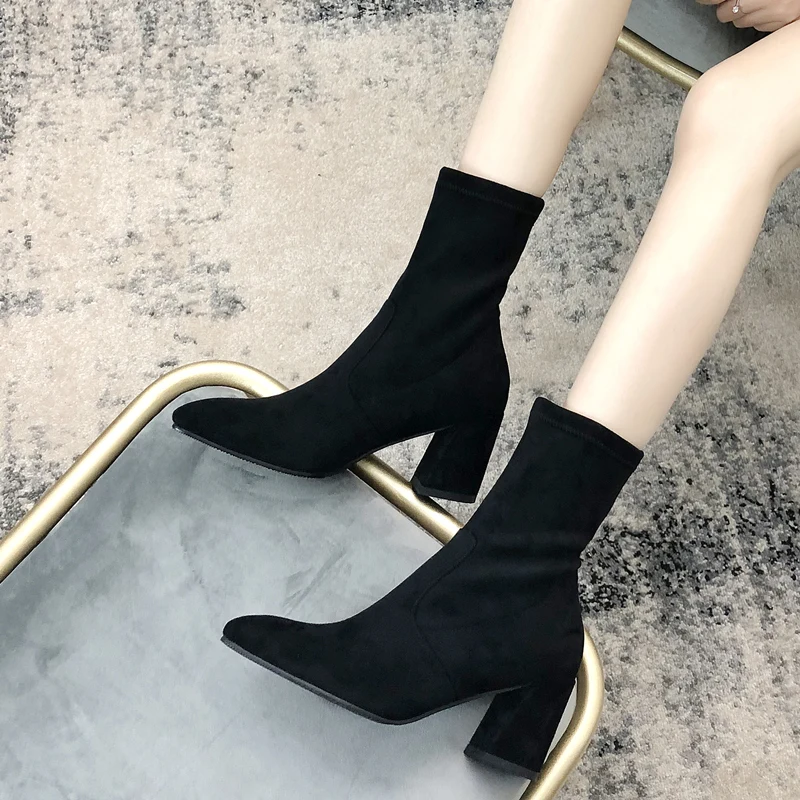 

2019 Short Boots Women's Spring and Autumn Boots Rough Heeled Martin Boots Thin Boots Bounce Boots