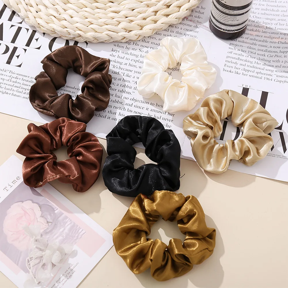 Artificial Silk Scrunchie Solid Color Hair Ribbons Set Elastic Bands Fashion Headwear Women Accessories Gift |