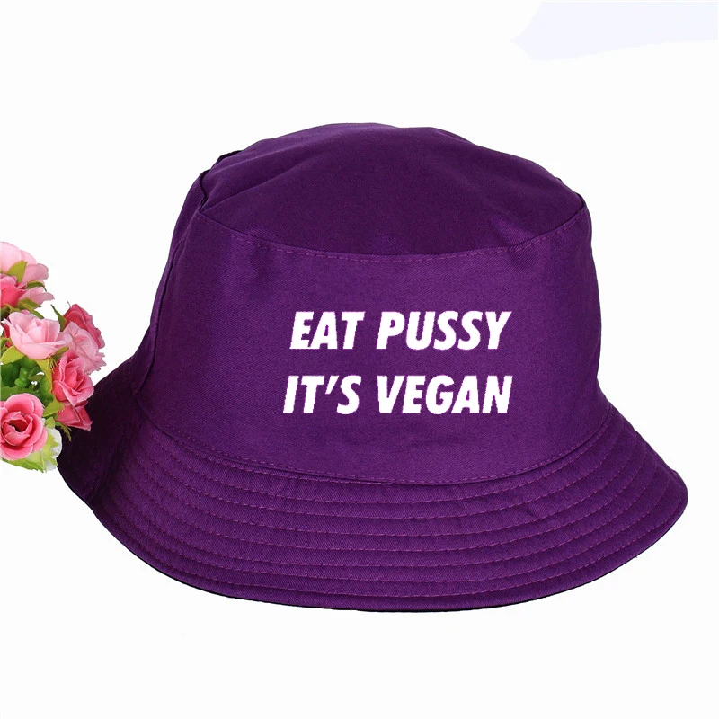 eat pussy его веганский принт мужская женская панама, шляпа-Панама высокого качества Новая Кепка солнцезащитный козырек рыбалка, рыбак шляпа - Цвет: Фиолетовый