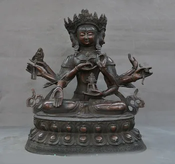 

wedding decoration Old Tibet Buddhism bronze 3 Head 8 Arms Namgyalma & Ushnishavijaya Buddha Statue