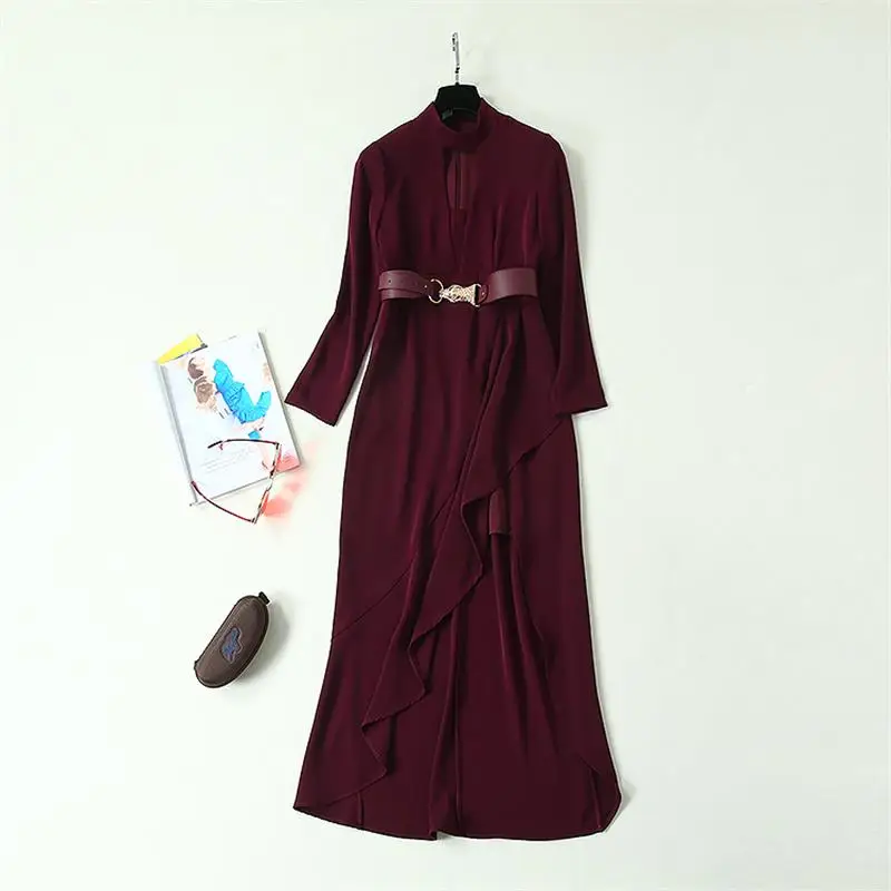 Most Buy a3kbM Women Maxi Dress 2020 High Quality Runway Stand Collar Long Sleeve Irregular Long Dress Casual Dresses NP0753A