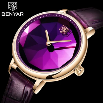 

BENYAR Purple Fashion Womens Watches Waterproof Brand Luxury Ladies Quartz Leather Gold Watch Relogio Feminino Montre Femme 2020