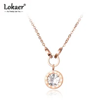 Lokaer-collar de acero inoxidable con circonita AAA, colgante de Color oro rosa, números romanos, círculos cruzados, N18076