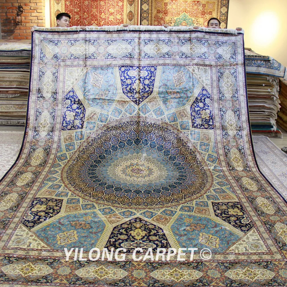 Yilong 10'x14' Vantage турецкий Шелковый Коврик Большой античный ручной работы hereke ковер (TJ071A)