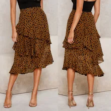 Модные леопардовые юбки с принтом spodnica женские сексуальные английские леопардовые с оборками saia midi вечерние многослойные юбки etek# C8