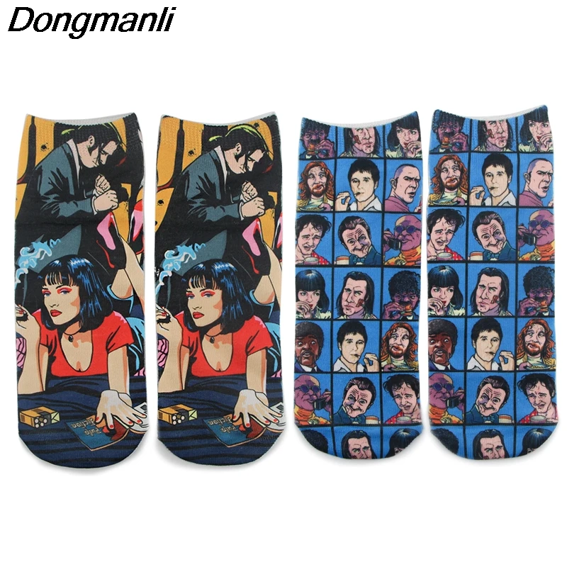 

DZ830 Pulp Fiction Funny Movie Happy Cotton Boat Interest Originality Harajuku Print Ankle Sock
