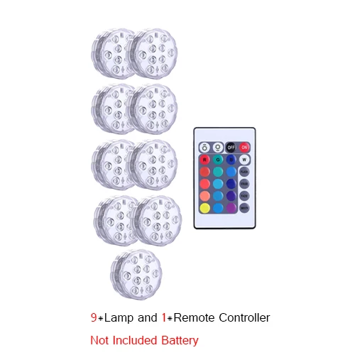 5050 RGB подводные огни на батарейках подводный ночник наружная ваза чаша Садовый пруд и бассейн вечерние лампы декора - Испускаемый цвет: 9 lamp 1controller