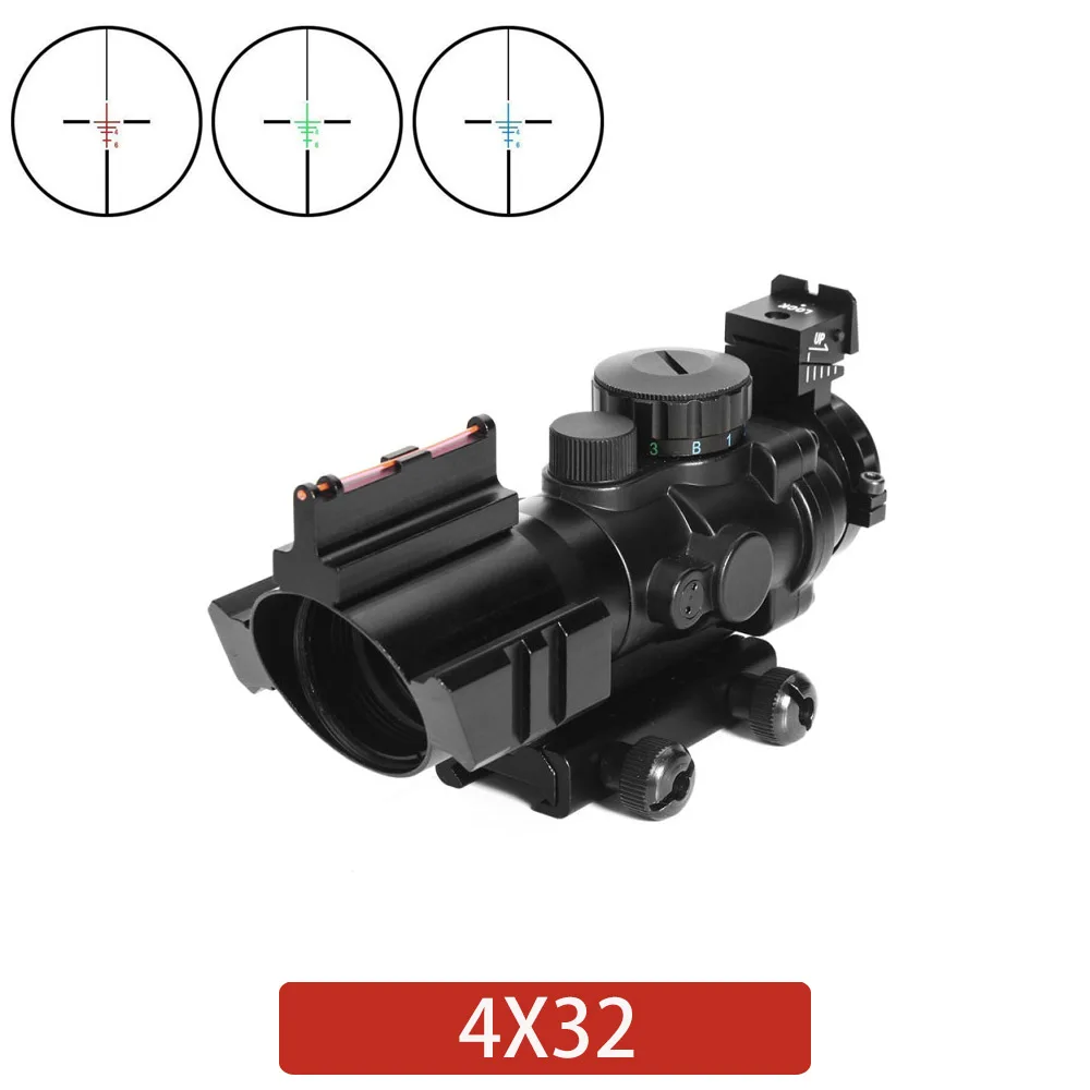 

4x32 ACOG Optic Sight Tactica Reflex Illumination Fiber Hunting Prism Scope Mechanical Sight Rifle Airsoft Collimator Sight