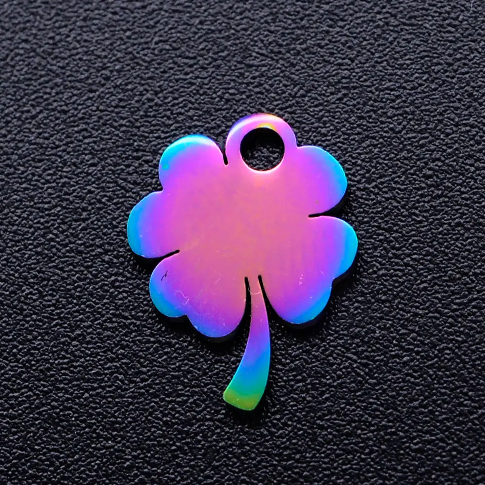 5 шт./лот 100% нержавеющая сталь Lucky Four Clover diy Подвески с радужным покрытием оптовая