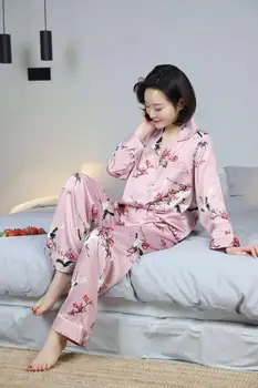 

woman pajamas sets two pieces long sleeve & pants silk like homewear leisure wear night wear