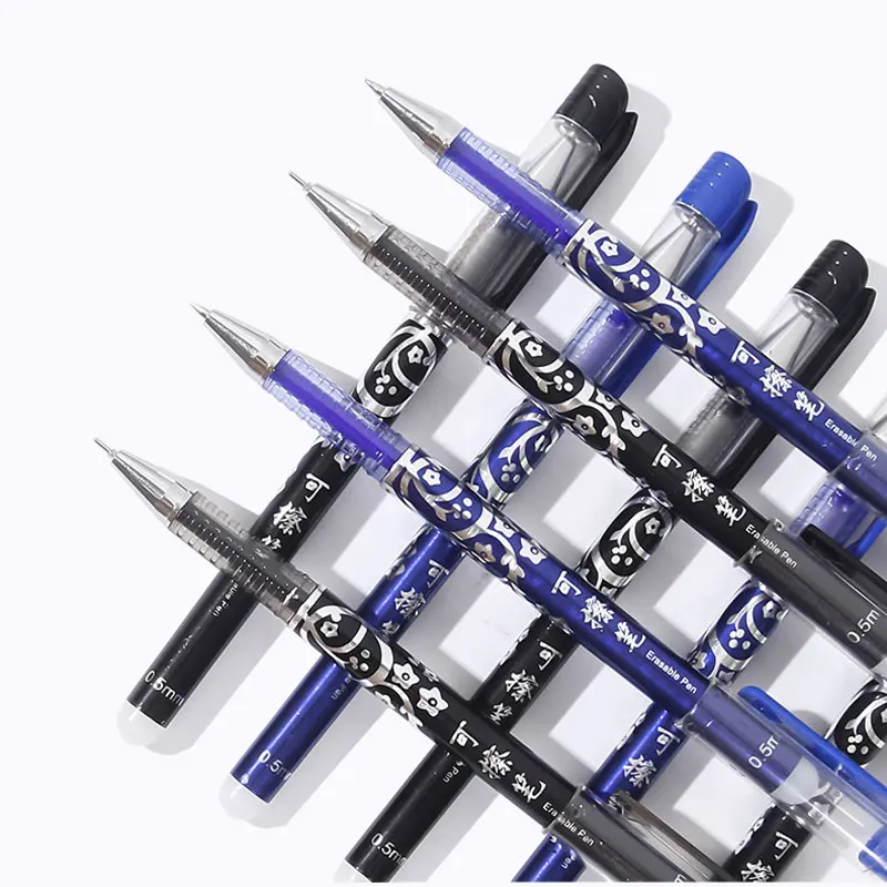 Erasable Pen Set 0.5mm Needle Bullet Tip Gel Ink Pens Refills Rods write erase Washable Handle for School Office Supplies