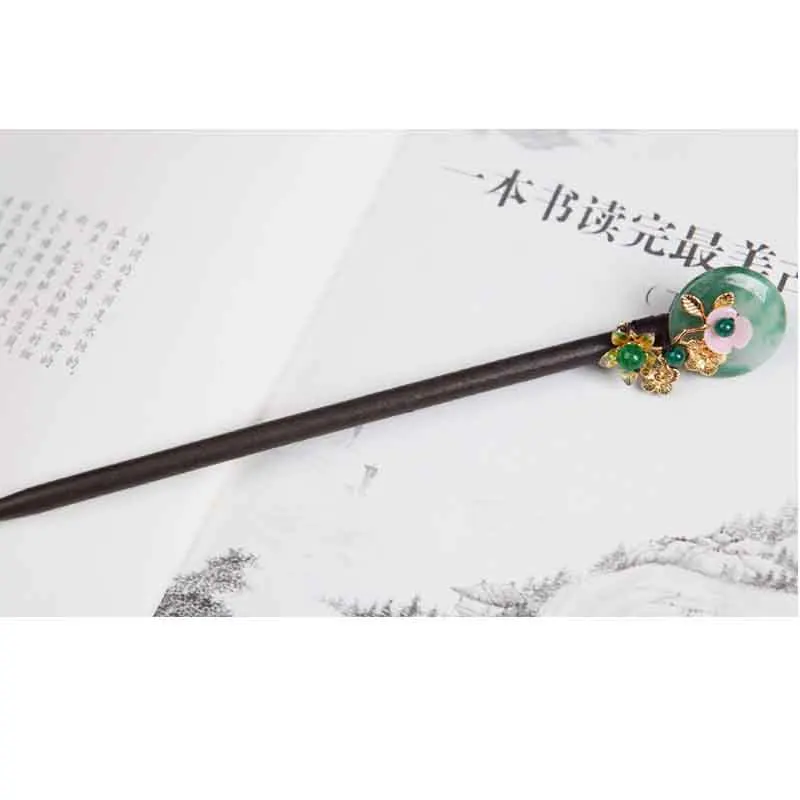 Палочка для волос, Jade, винтажное классическое кимоно, юката, ханьфу, наряд, аксессуар ручной работы, Kanzashi, натуральное дерево, для волос, булочка, держатель, коричневый, HS031