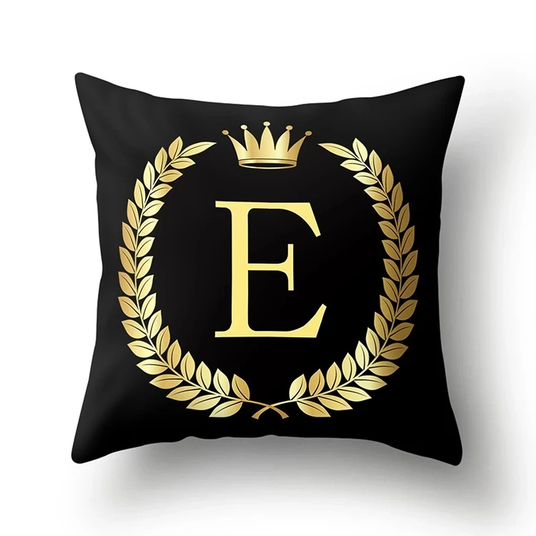 QRST-YZ 1Pc Black Golden Crown Letter New Year Accessories Polyester 45*45cm Cushion Cover Sofa Home Decoration Throw Pillowcase