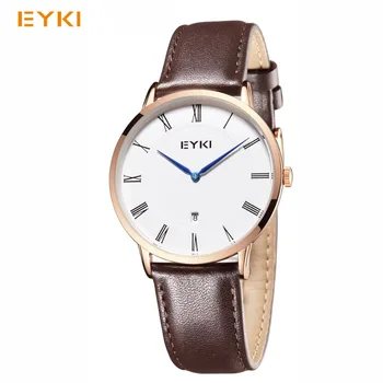 

EYKI Men Leather Watches Classic Simple Lovers' Waterproof Watches Women Calendar Ultra Thin Wristwatch relogio feminino