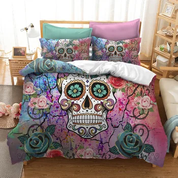 

BEST.WENSD Christmas decorate bed set Halloween Home textiles Beding set All Saints' Day skull duvet cover sets 3D sugar skull