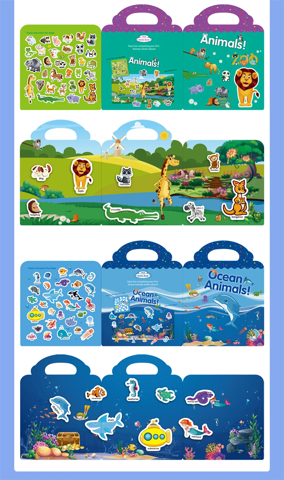 Children's Reusable Stickers Books Kawaii Stationery Stickers for Kids Early Education Cartoon Cute Stickers for Children Gift