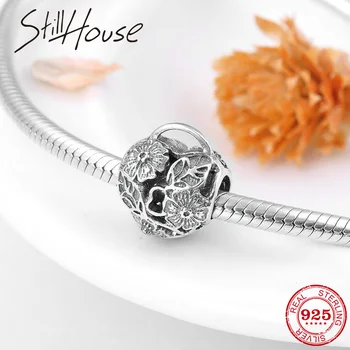 

Fits European charms Bracelets Pendant Original 925 sterling silver Beads Heart shape Pure Lotus flowers For Jewelry making