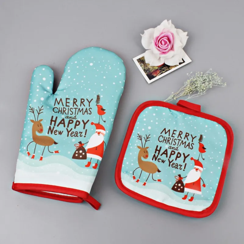 

1 Set Christmas Dining Anti-Hot Oven Cloth Insulation And Gloves Baking Home Mat Accessories Microwave Kitchen