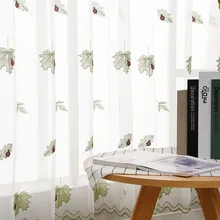 

Modern and Simple Maple Leaf Small Fresh Idyllic White Green Cartoon All-match Curtain Curtains for Living Dining Room Bedroom