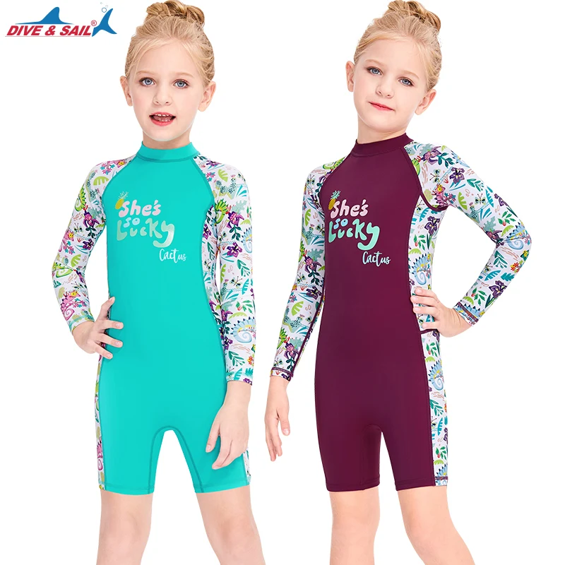 Kid's One Piece Rash Guard Swimsuit, Water Sport, Long Sleeve Swimwear, UPF 50 + Sun Protection Bathing Suits, Rashguards
