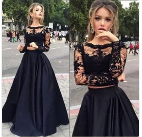 Falda larga negra para conjunto de 2 piezas, Vestido largo de fiesta de noche, de encaje, falda larga, vestido de _ - AliExpress Mobile