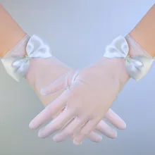 5 шт./лот, Новые Прозрачные Свадебные перчатки цвета слоновой кости с бантом и коротким пальцем для девушек