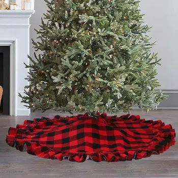

Christmas Tree Skirt Vintage Plaid Pattern Ruffle Edge Xmas Tree Foot Cover Carpet New Year Decoration Xmas Holiday Decoration