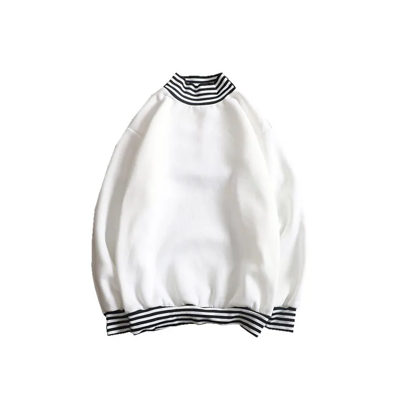 

Autumn Winter Hip Hop Sweatshirts Mens Streetwear Minimalist Hip Hop Striped Pullover Trendy Half High Collar Stripe