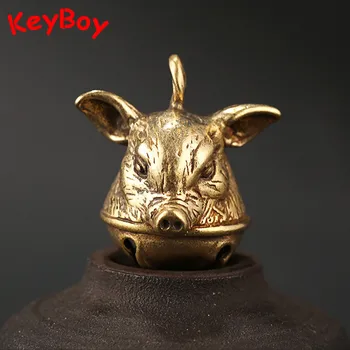 

Vintage Copper Zodiac Pig Bell Pendants DIY Keychain Accessories Brass Boar Head Bell Car Keyring Hanging Jewelry Key Chain Gift