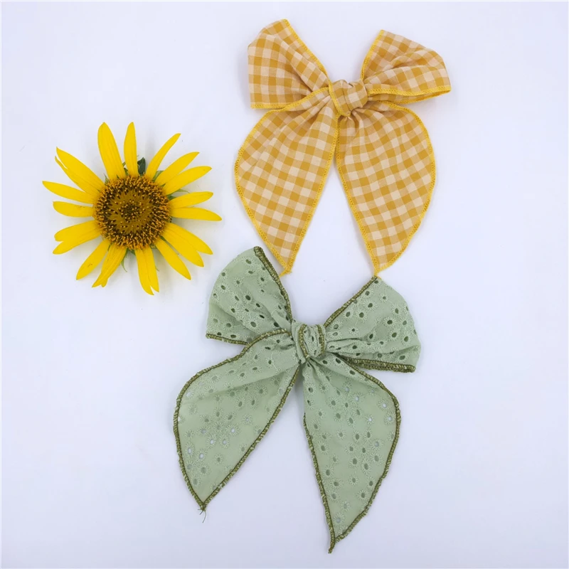 Fable Bow Hair Clips Baby Girls Women Linen Hemmed Hair Bow Clips Cotton Large Tails Hair Bows Accessories Hairgrips ergo baby accessories