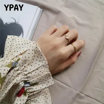 

YPAY Real 925 Sterling Silver Open Rings Opal Weave Braid Adjustable Finger Rings Korean Style Gold Plated Fine Jewelry YMR849