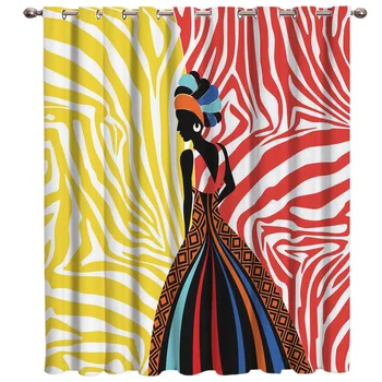 

African Women Zebra Stripe Print Room Curtains Large Window Living Room Bathroom Curtains Bedroom Drapes Decor Kids Home Decor