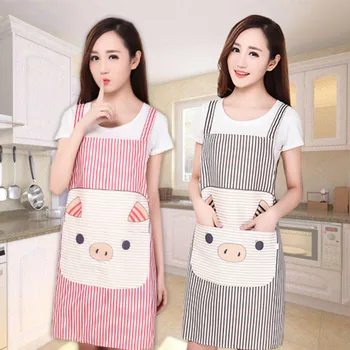 

Cartoon Pig Printed Apron Kitchen BBQ Bib Apron For Women Cooking Baking Restaurant Apron With Pocket Home Cleaning Tools
