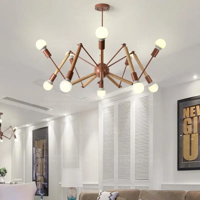 White Wooden Spider chandelier lighting E27 modern loft nordic kitchen chandelier dining room bedroom living room foyer lights