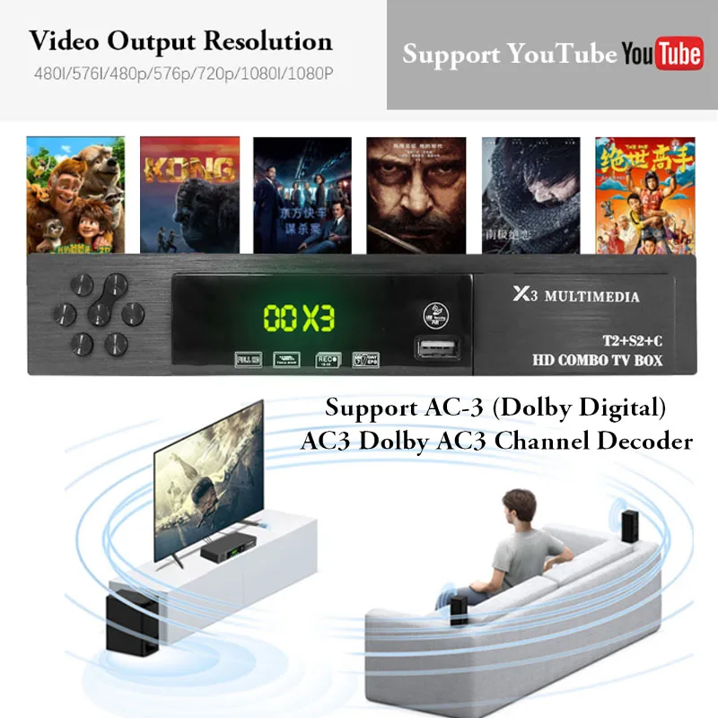 Vmade DVB-T2 S2 DVB-C 3 в 1 Combo HD цифровой наземный спутниковый ресивер MPEG-2/4 поддержка AC3 Cccam Youtube Biss IP tv Box