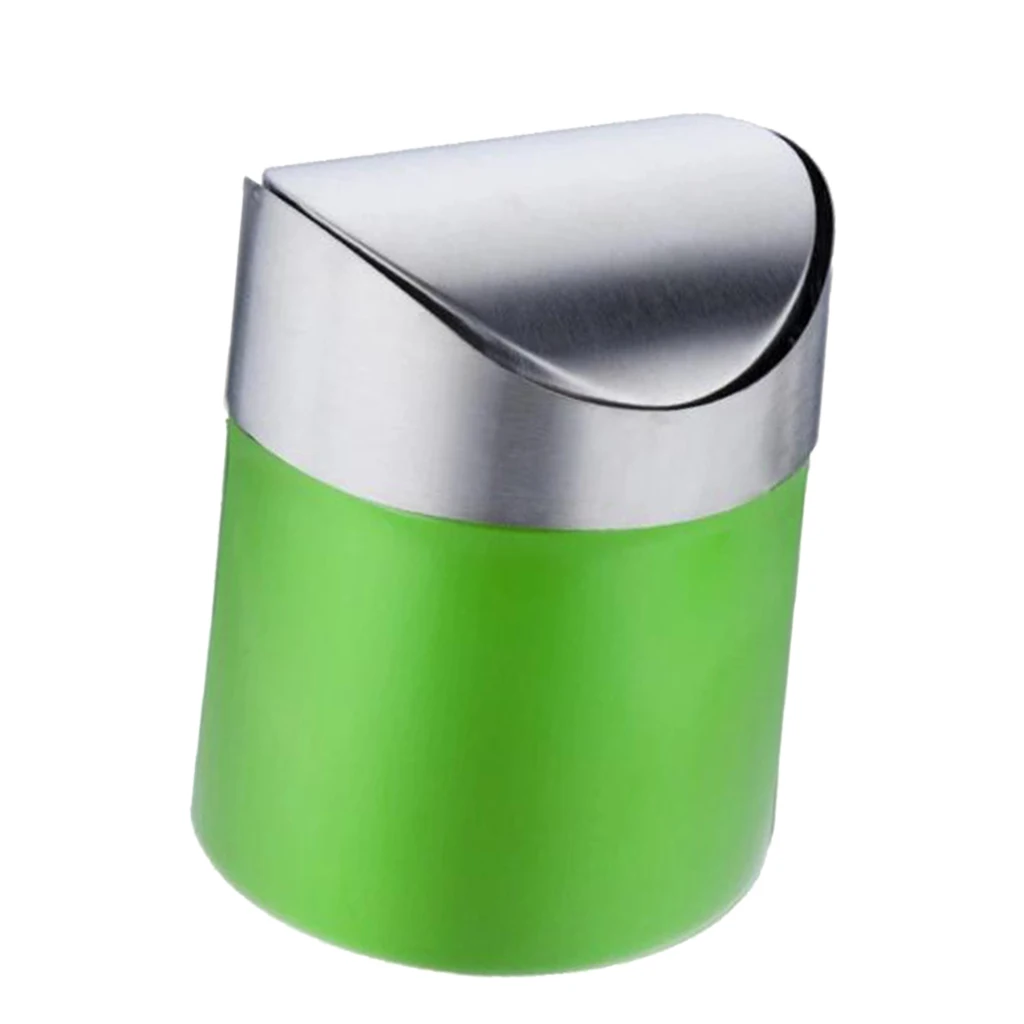Silver/Red/Green/Pink/Blue 16.5 cm Height Stainless Steel Trash Bin Garbage Can Wastebasket with Cover Creative Tool