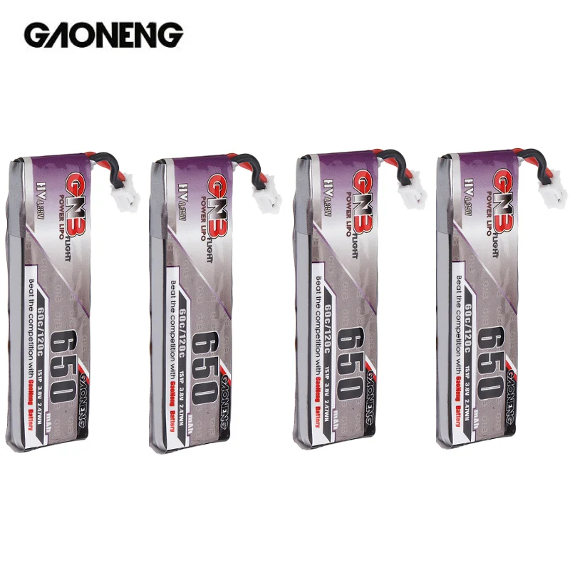 4 pièces Gaoneng 3.8V 650mAh 60C 1S HV 4.35V Lipo batterie PH2.0 prise pour Happymodel E010 M80S Tiny7 Beta85 FPV Cine BetaFPV Drone