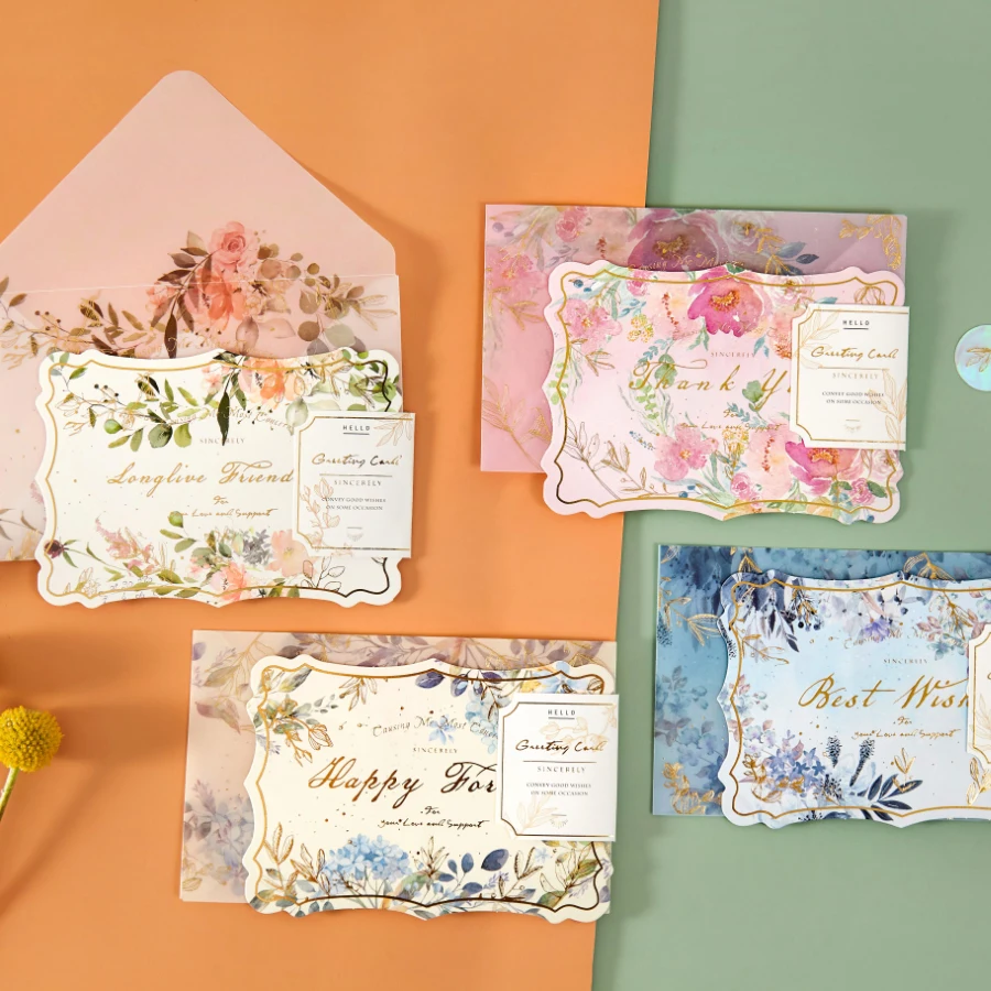 

4pcs/bag sky ocean flower gold translucent envelope message card stationery fixed storage paper gift