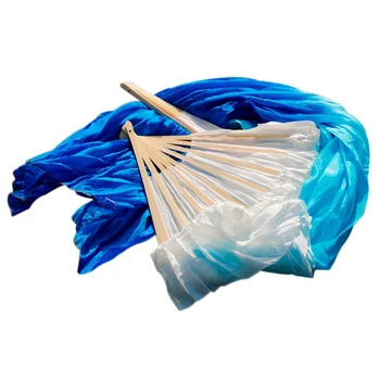 

Silk Chinese Belly Dance Fan Veil Handmade in White and Blue