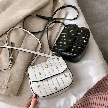 

WOMEN'S Bag 2020 Popular Shoulder Bag Textured Shoulder Riveting Nail Square Sling Bag