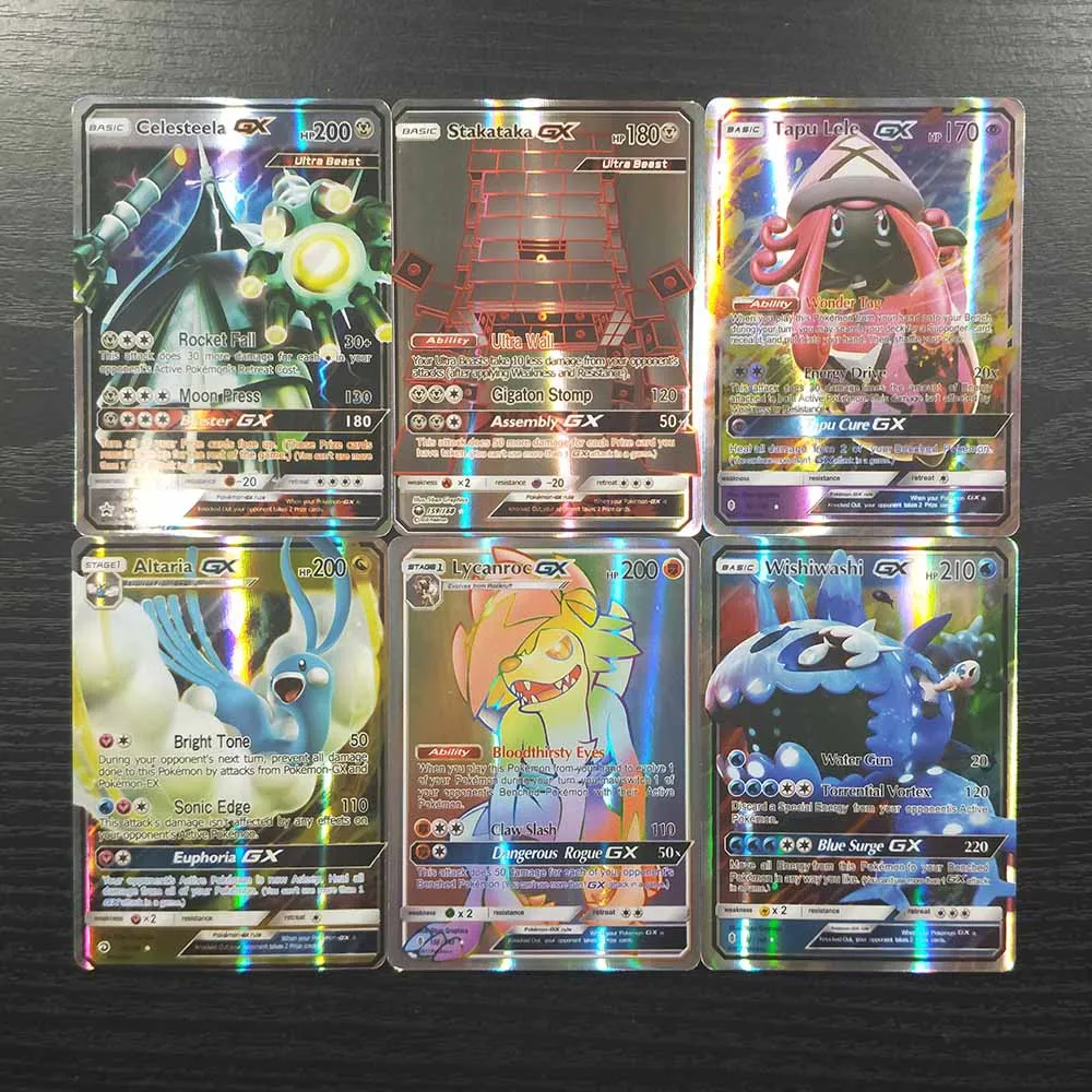TAKARA TOMY, 100 шт., Покемон, карты, коллекция Sun Moon, битва, сияющая карточная колода, настольная игра, детские игрушки, 95 GX, 5 мега флэш-карт
