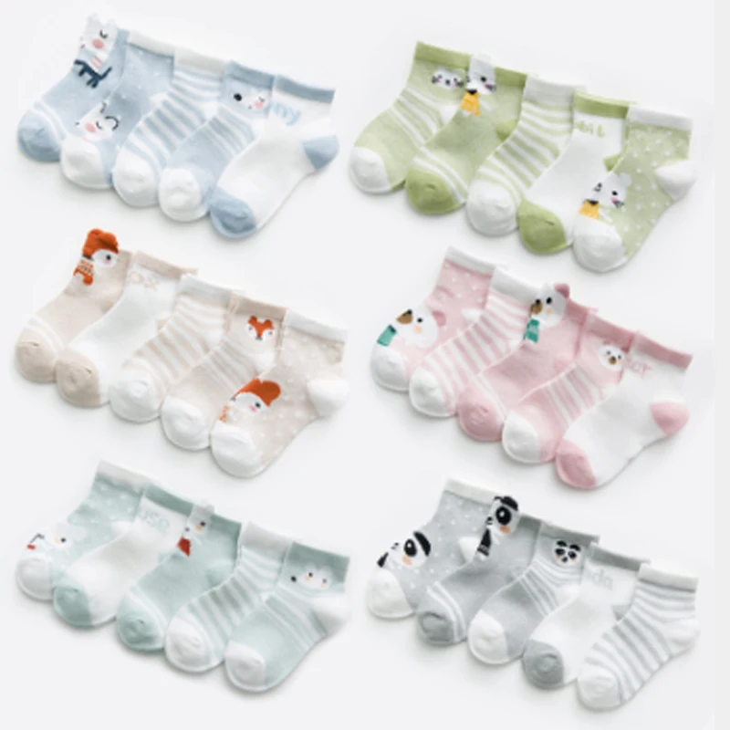 Calcetines para bebés e infantes de 5 par/lote, malla de algodón, accesorios para ropa de bebé de 0 a 2 años