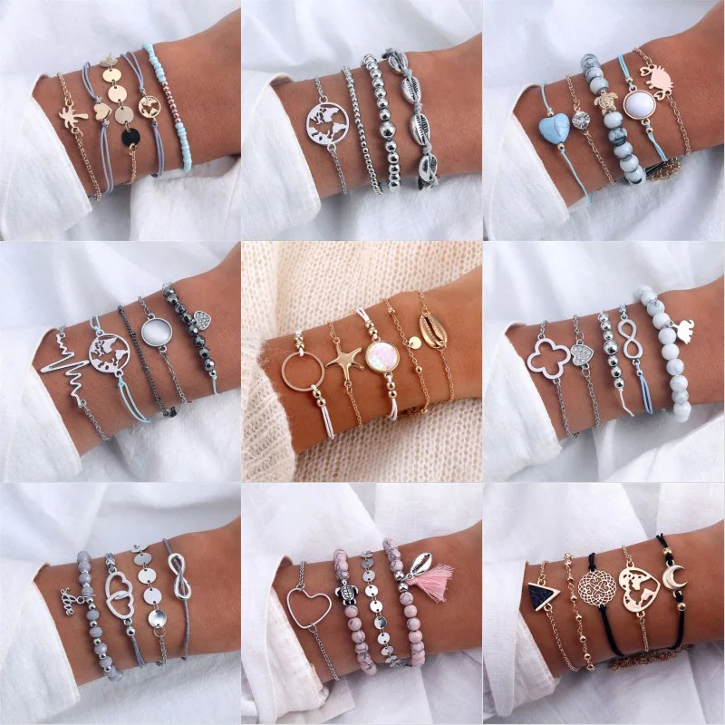 

Vienkim Charm Vintage Stone Bead DIY Bracelet Set For Women Shell Infinity Star Moon Map Fashion Female Armband Jewelry 2019 NEW