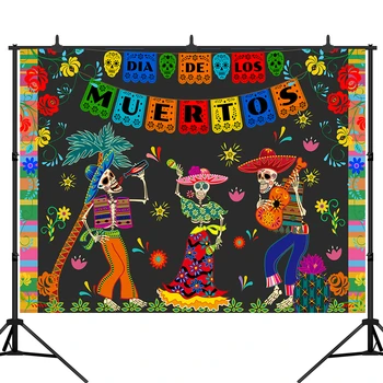 

Day Of The Dead Backdrop Mexican Sugar Skull Photography Background Dia DE Los Muertos Dress-up Party Fiesta Banner